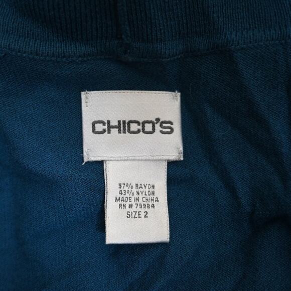 Chico's Women's Short Sleeve Open Front Cardigan Sweater in Blue - Picture 7 of 8